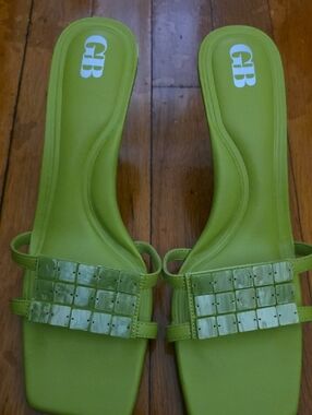 Gianni Bini Neon Green Embellished Slide Mules
